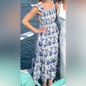 Blue Door Boutique - Beautiful blue and white floral midi dress!